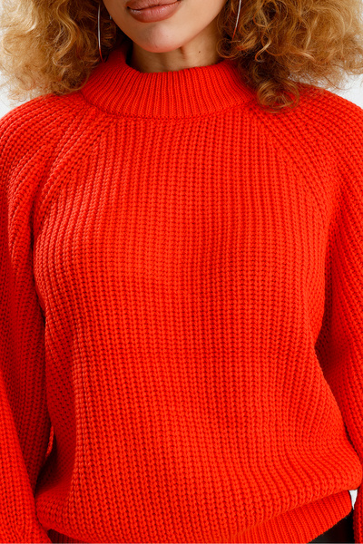 Figo Round Neck Raglan Sleeve Ribbed Knitwear Sweater