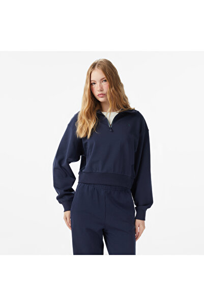 Anta سويت شيرت نسائي من Iconic باللون الأزرق الداكن بسحاب نصفي