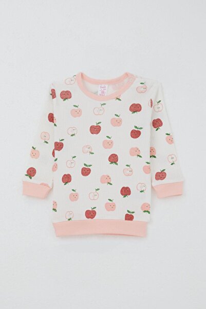 Breeze Baby Girl Pajama Set with Shoulder Patches, Cute Little Apple Pattern, 4 Months-1 Year, Ecru