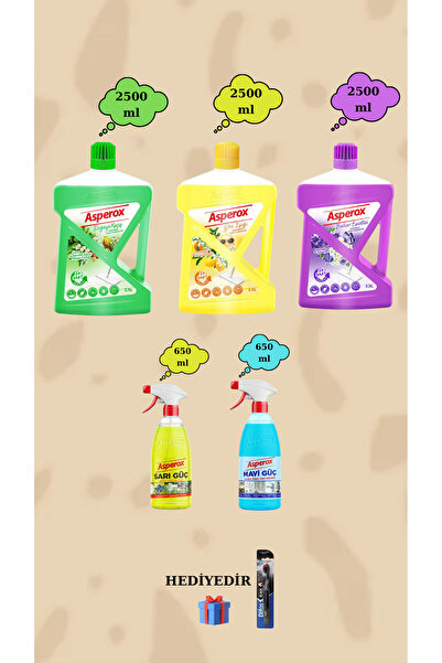 ASPEROX 2500 ML YÜZEY TEMİZLEYİCİ ÇEŞİTLERİ VE 650 ML SARI GÜÇ 650 ML MAVİ GÜÇ