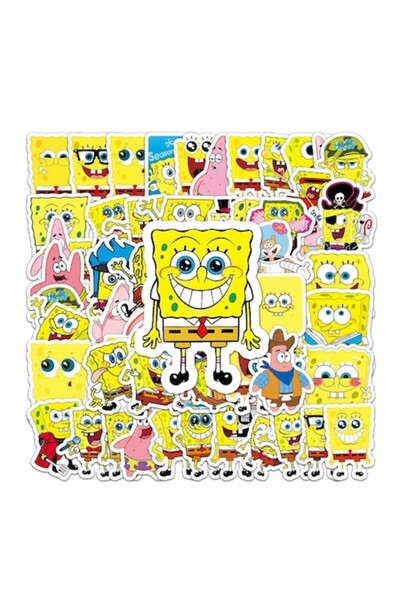 OEM Set de 50 de stickere adezive SpongeBob, PVC, impermeabile, 5-8 cm, multicolore