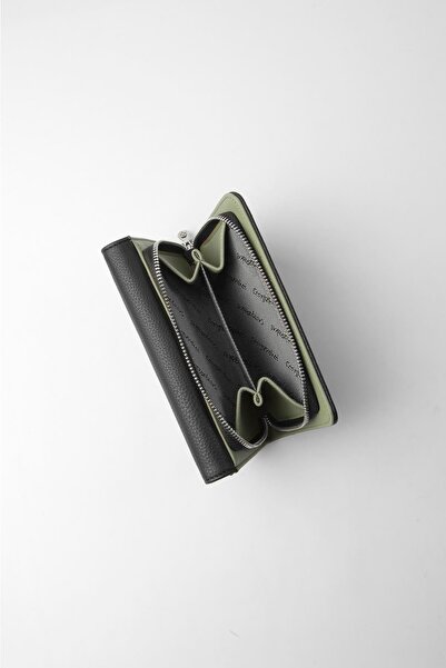 CENGİZ PAKEL Medium Size Magnetic Women's Wallet/Portfolio – 65302 - Black/Khaki
