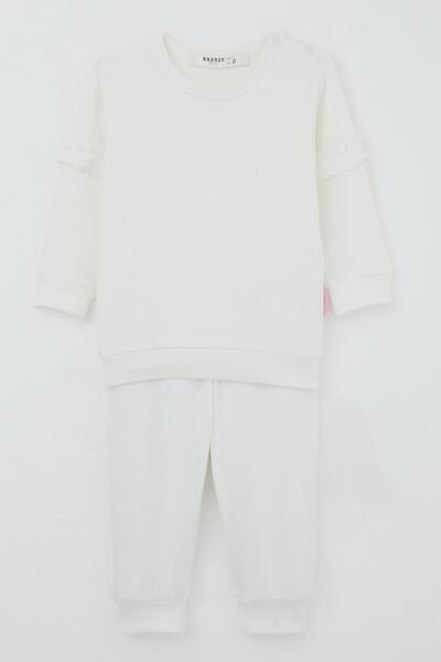 Breeze Baby Girl Pajama Set with Shoulder Pads and Ruffle Detail on Sleeves, 4 Months-1 Year, Ecru