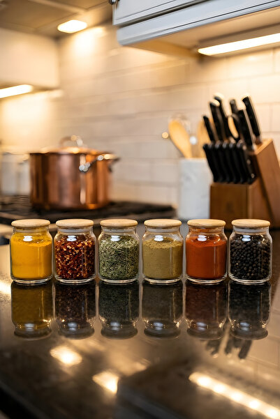 ZURİ DESİGN 6-Piece Vacuum Glass Storage Container Set – 275 Cc Bamboo Lid