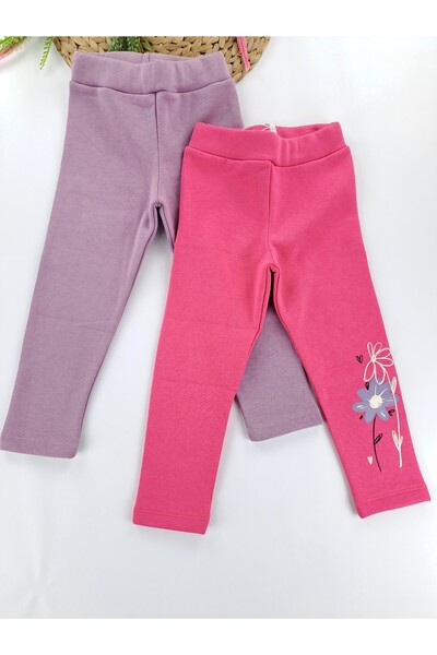 Butik Κοριτσίστικα διπλά κολάν Sh επένδυση fleece Χειμερινά κολάν ροζ και μωβ χρώμα