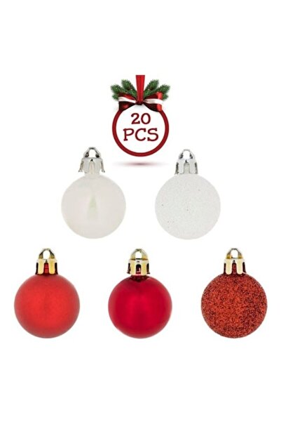 AB HOMES Candy Christmas Baubles Set, red & white, iridescent with glitter, 3 cm, 20 pcs
