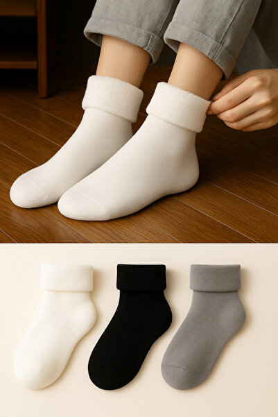 Ducks Socks Women's Cotton 3-Piece Winter Stitch-Free Curled Thermal Towel Socks