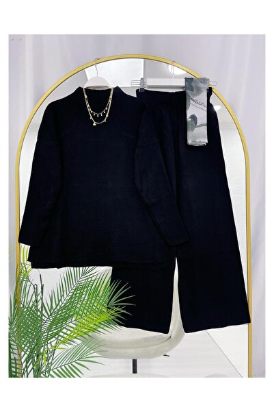 YEDİLALE Stand-Up Collar Casual Wide-Leg Knit Tunic Pants Double Set [Not a Shawl Genius, Size Range 38-44]