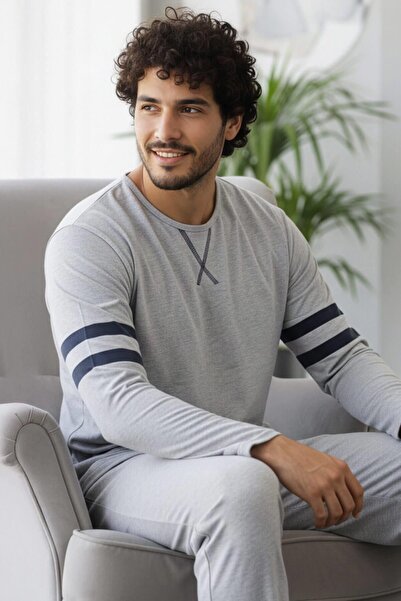 Pijamaevi Ανδρικό σετ πιτζάμες με μακρυμάνικο στυλ με σχέδιο ανθρακί