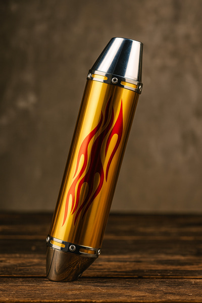 TMA MOTORS Cg- Cub Modifiye Alev Desenli Motosiklet Egzoz Tüpü Gold