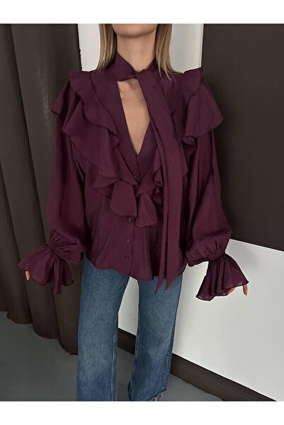Ekim Store Volanlı Fular Bağlama Detaylı Gömlek
