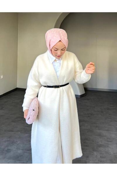 Sfg Life Moda Women's Shawl Collar Oversized Knitwear and Bearded Furry Cardigan