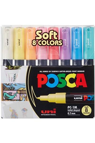 POSCA Marker cu vopsea PC-1M, varf 0.7 mm, culori pastel, 8 culori/set