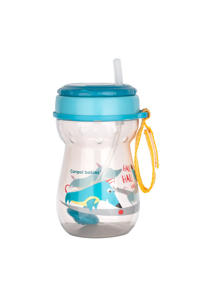 Canpol babies Foldable Silicone Flip Top Sports Mug with Straw, Weighted, 350 ml, Blue