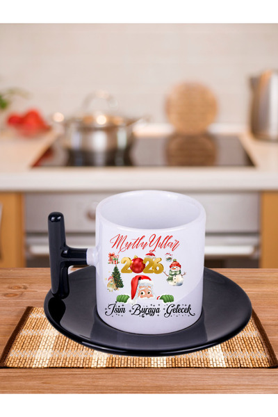 Asay Baskı Yılbaşı Temalı Kişiye Özel T Kulplu Türk Kahvesi Fincanı