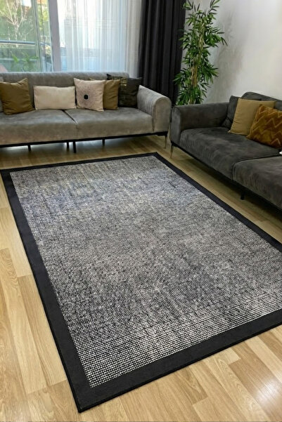 VOPTEKS Siyah Halı Salon Halısı Makinede Yıkanabilir Halı Kaymaz Taban Halı