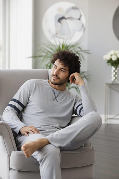 Pijamaevi Ανδρικό σετ πιτζάμες με μακρυμάνικο στυλ με σχέδιο ανθρακί