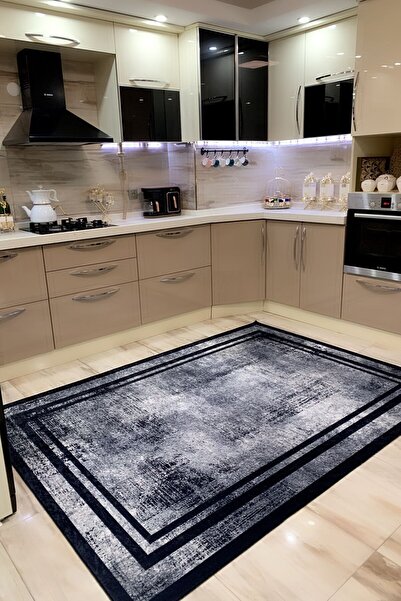 VOPTEKS Siyah Halı Mutfak Halısı Makinede Yıkanabilir Halı Kaymaz Taban Halı