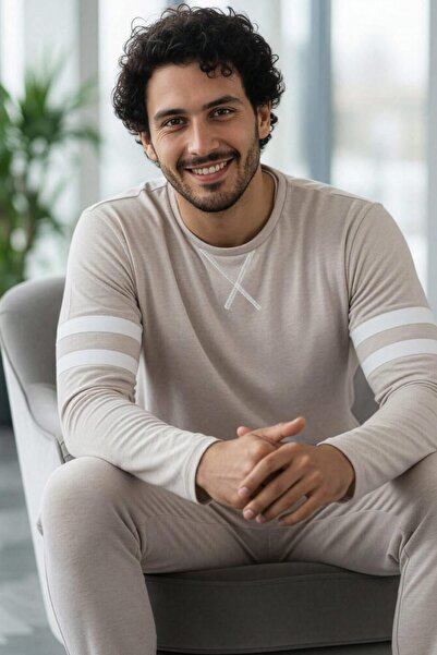 Pijamaevi Σετ πιτζάμες με μακρυμάνικο ανδρικό σετ με μοτίβο Ecru Line