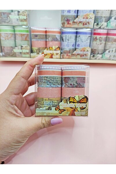 Limmy Vintage Washi Tape Bant Baskılı Yapışkanlı Maskeleme Kağıdı 45F Desenli...