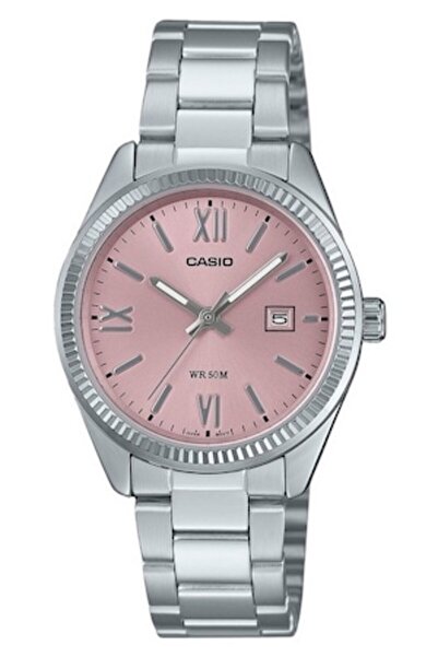 Casio Ceas analogic de damă, brățară din oțel inoxidabil, cadran roz, rezistent la apă 50m, 30.20x8.80mm