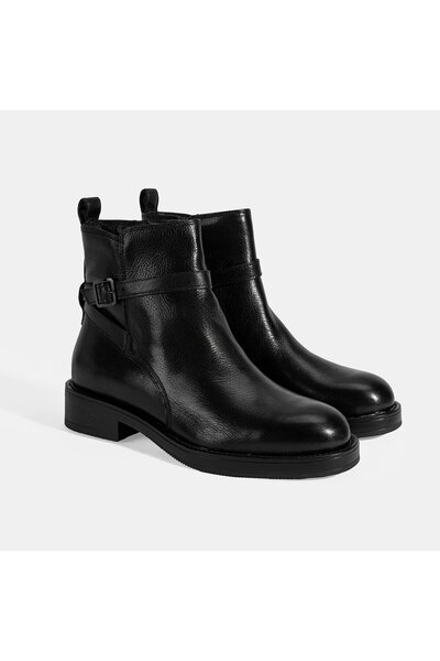 Desa Women's Black Adjustable Buckle Leather Boots