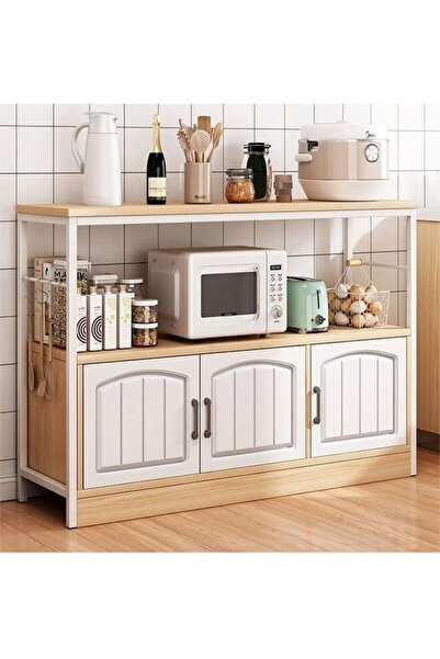 NKX 2-Tier Kitchen Storage Rack, Microwave Stand & Spice Organizer with 3-Door Cabinet