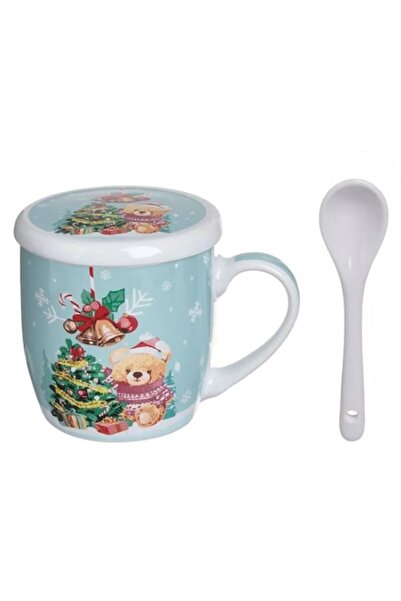 AB HOMES Christmas Mug Set with Lid & Spoon, Bear Model, 340 ml – 3 Pieces