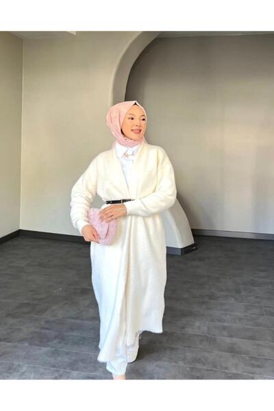 Sfg Life Moda Women's Shawl Collar Oversized Knitwear and Bearded Furry Cardigan