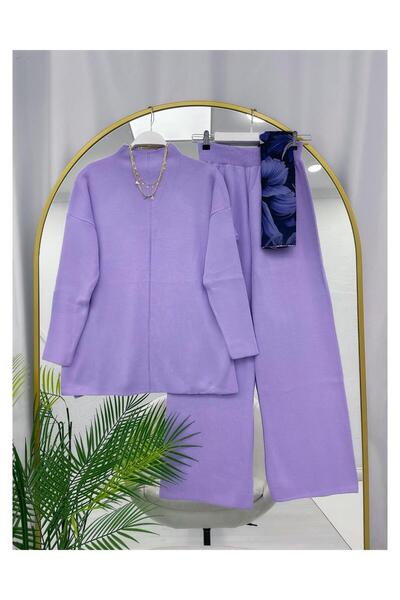 YEDİLALE Stand-Up Collar Casual Wide-Leg Knit Tunic Pants Double Set [Not a Shawl Genius, Size Range 38-44]