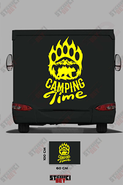 STİCKERCI BEY ملصق كارافان مزين بصورة دب وصورة جبل مكتوب عليها 'وقت التخييم'