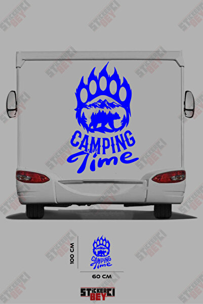 STİCKERCI BEY ملصق كارافان مزين بصورة دب وصورة جبل مكتوب عليها 'وقت التخييم'