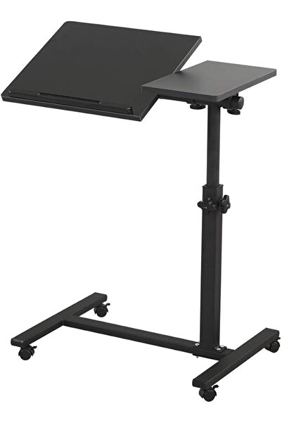 Generic TigerDad Overbed Rolling Laptop Table - Height Adjustable Tilting Tray (Black)