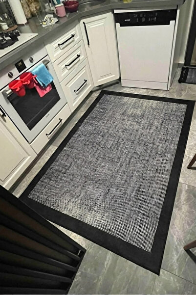 VOPTEKS Siyah Halı Mutfak Halısı Makinede Yıkanabilir Halı Kaymaz Taban Halı