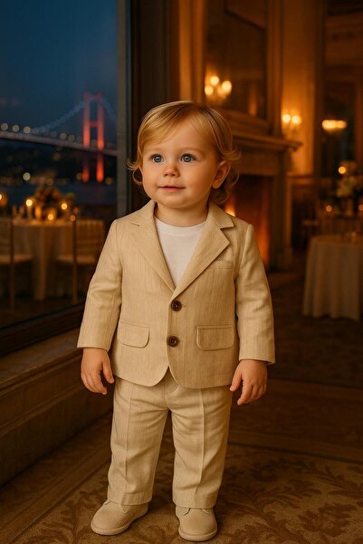 inowesta trend Erkek Bebek&Çocuk %100 PAMUK-Keten Salaş Ceket T-shirt Pantolon Üçlü Spor Takım Elbise 3’Parça