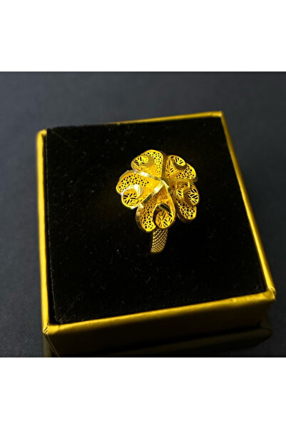 K KAPLAN GOLD 14 Ayar Çiçek Desenli Altın Yüzük
