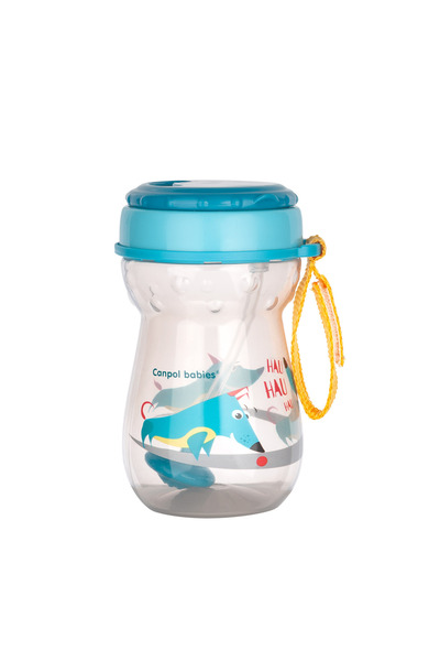 Canpol babies Foldable Silicone Flip Top Sports Mug with Straw, Weighted, 350 ml, Blue