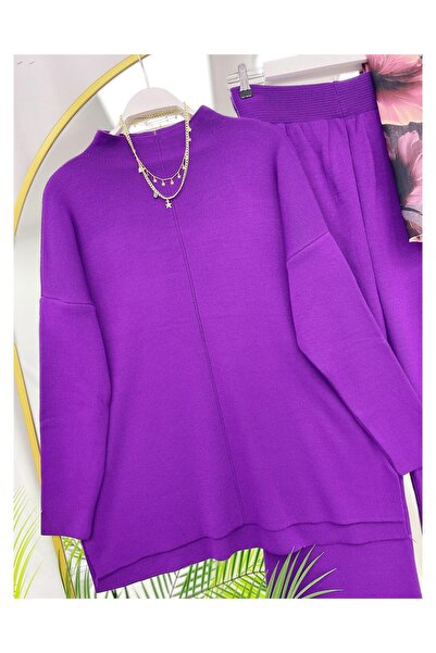 YEDİLALE Stand-Up Collar Casual Wide-Leg Knit Tunic Pants Double Set [Not a Shawl Genius, Size Range 38-44]