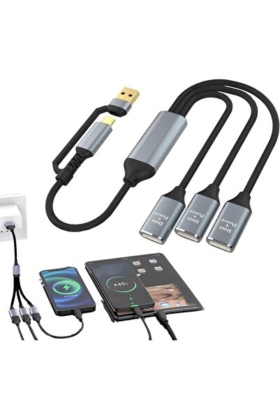 TERRIFI محول كابل من النوع C ذكر إلى 3 كابلات USB A أنثى، موزع شحن OTG 2 في 1