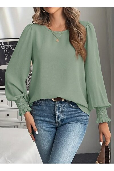 Nnstartshopping Women's Long Sleeve Round Neck Aerobin Blouse