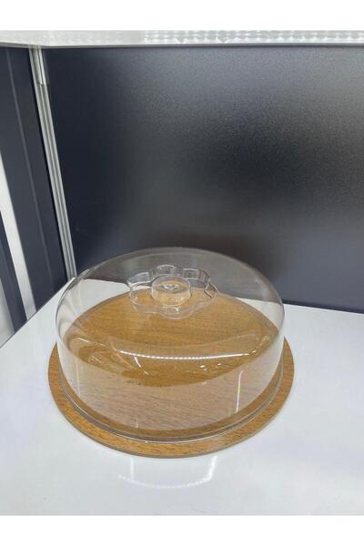 Tercih Home Wooden Stand Acrylic Cup Large Cake Jar (Stand 31.5/Cup 30cm)