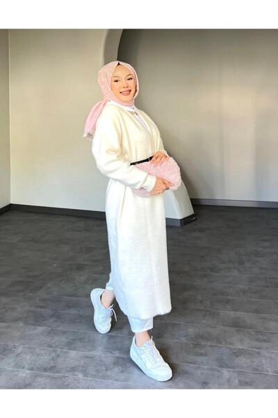 Sfg Life Moda Women's Shawl Collar Oversized Knitwear and Bearded Furry Cardigan