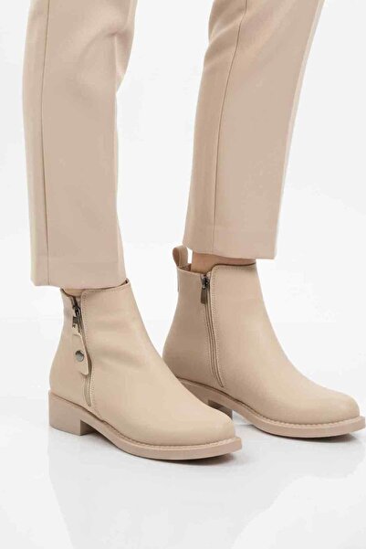 AYAKMOD Cizme cu toc pentru femei, piele bej, cu talpă anti-alunecare, 224581 Z