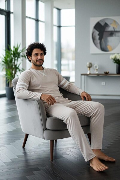 Pijamaevi Σετ πιτζάμες με μακρυμάνικο ανδρικό σετ με μοτίβο Ecru Line