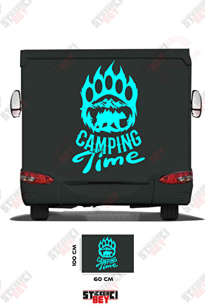 STİCKERCI BEY ملصق كارافان مزين بصورة دب وصورة جبل مكتوب عليها 'وقت التخييم'