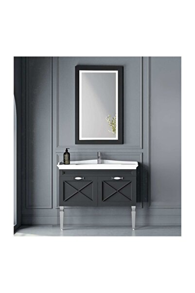 Nplus BANYO DOLAP SETİ SİYAH GÜMÜŞ ALT DOLAP ÜST MODÜL LED AYNA