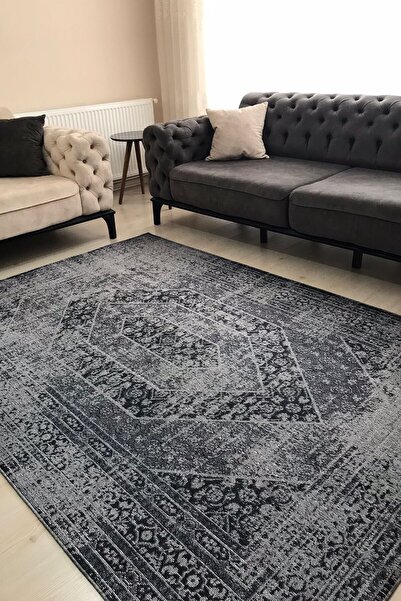 VOPTEKS Gri Halı Salon Halısı Makinede Yıkanabilir Halı Kaymaz Taban Halı