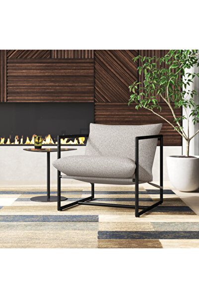 homejoyz كرسي استرخاء جولدن آرك من الكتان والخشب السويدي والفولاذ - رمادي