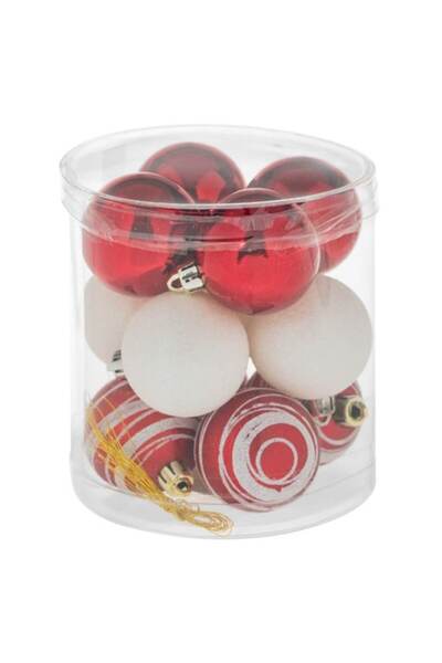 AB HOMES Christmas Bauble Set, Red & Candy White, Iridescent with Glitter Stripes, 5 cm, 12 pcs