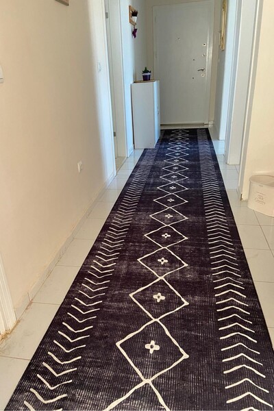 VOPTEKS Antrasit Halı Yolluk Makinede Yıkanabilir Halı Kaymaz Taban Halı